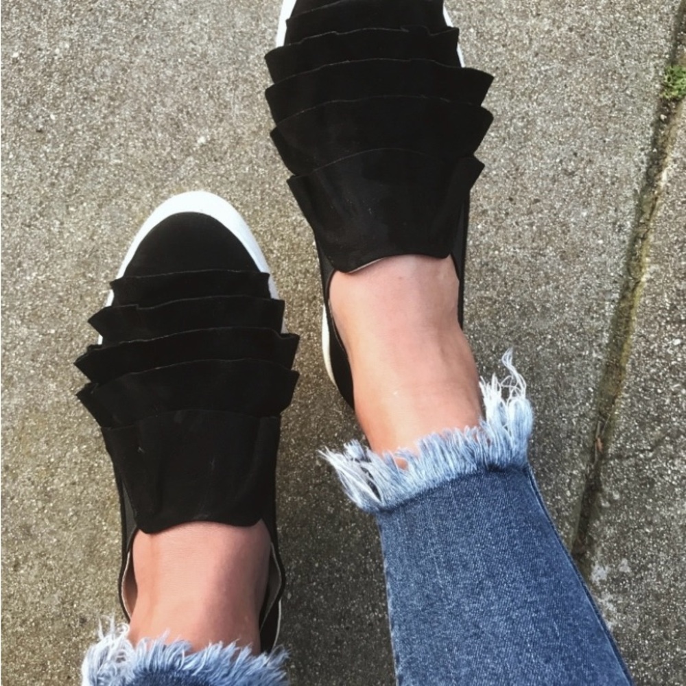 Seychelles Black Slip-On Sneakers with Ruffles